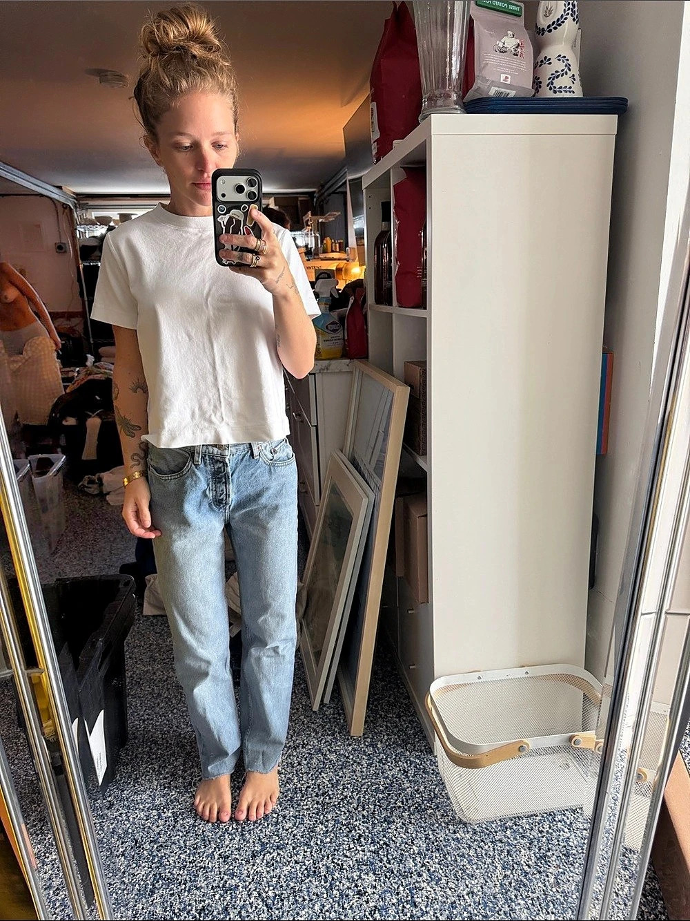 Redone Women's Straight Leg Jeans in Blue